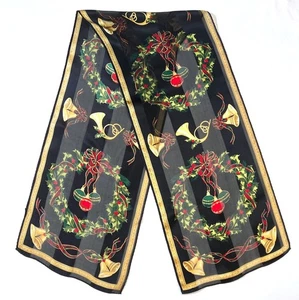 Weihnachtskranz schwarz halbtransparent Seide Schal Ornamente Glocken Gold Urlaub - Bild 1 von 2