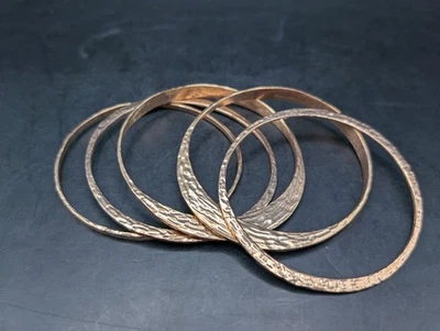 🔥 18K ROSE GOLD OVER BRONZE MILOR ITALY HAMMERED BANGLE STATEMENT BRACELET LOT - Image 1 of 4