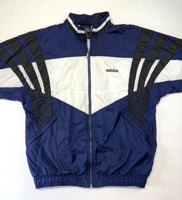 Винтажный 90-х Adidas нейлона многоцветный трек куртка ветровка флис с подкладкой большой - Изображение 1 из 4