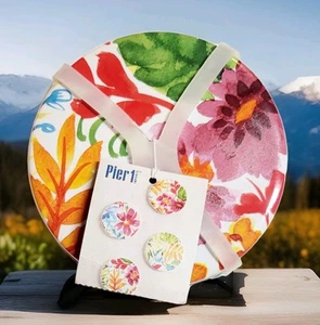 Pier 1 Imports - Floral Ceramic 4-Coaster Set (New) - Picture 1 of 4