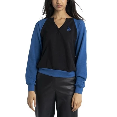 Women's Los Angeles Dodgers Lusso Black/Royal Mack Fleece V-Neck Pullover  Large - Image 1 of 4