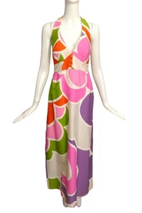 60er Jahre mehrfarbig bedrucktes Baumwoll-Maxikleid, Größe 8 - Bild 1 von 6
