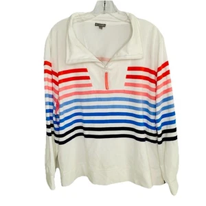 Top informal de algodón manga larga con cremallera 1/4 a rayas blancas Talbots talla 3Xp - Imagen 1 de 4