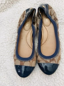 Coach Cecile Women's Shoes Brown Canvas Signature Leather Flat Loafers Sz 6.5 - Picture 1 of 3