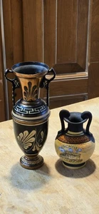 2 jarrones pintados a mano vintage de cobre renacimiento griego 7,5" T y terracota 4" T - Imagen 1 de 14
