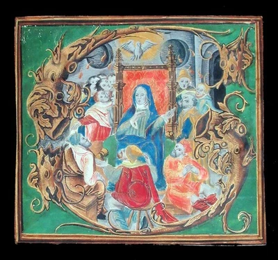 c. 1500 ILLUMINATED CHOIRBOOK INITIAL- PENTECOST - MASTER OF THE DARK EYES - Image 1 of 4