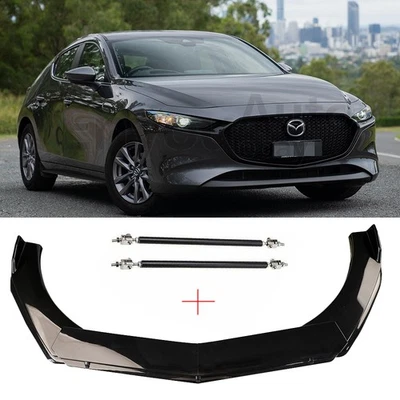 Alerón labial del parachoques delantero + varillas de puntal negro brillante para Mazda 3 5 MX-5 CX-5 Foto 1 de 4