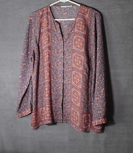 Violet + Claire Womens Blouse XL Gray Orange Boho Floral Paisley Long Sleeve Top - Picture 1 of 9
