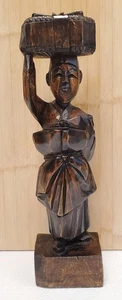 De Colección Madera Tallada a Mano Asiática Llevando Cabeza de Bebé Cesta Arte Popular Estatua 15.25"  - Imagen 1 de 12