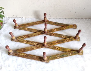 19c Antique Lacquered Wooden Wall Hanging Foldable Hook Home Decorative WN474 - Picture 1 of 11