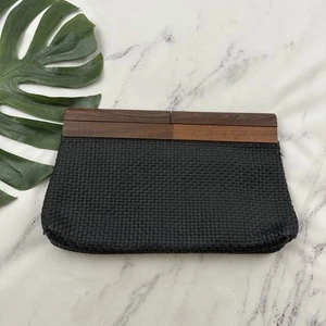 Maurizio Taiuti Wood Frame Clutch Purse Bag Black Woven Made in Italy Folding - Bild 1 von 6