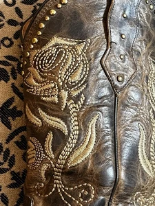 Damenstiefel Lucchese braun hellbraun Nähte bestickt Rose Größe 7,5 durchbrochene Zehenpartie - Bild 1 von 24