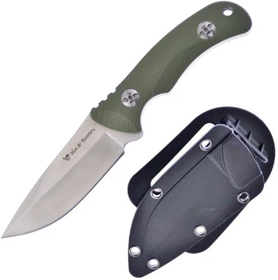 Cuchillo fijo Hen & Rooster Int hoja de acero inoxidable satinado de 3,5" mango verde G10 Foto 1 de 3