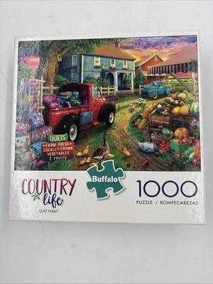 Country Life Quilt Farm 1000 Piece Jigsaw Puzzle Buffalo Games Red Truck Quilt - Image 1 of 2