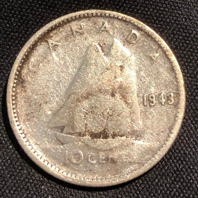 1943 Canada 10 Cents Silver Coin - VG (Very Good) condition - Image 1 of 4