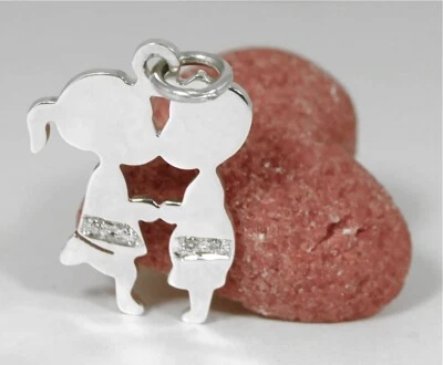 Bimbi baci ciondolo argento 925 cubic zirconia pendente collana girocollo - Immagine 1 di 4