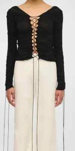 WOW! New Tags Interior brand black lace up "Kit" top medium $920 - Picture 1 of 1