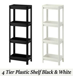 4 Tier Plastic Shelving Unit White Black Kitchen Bathroom Organizer Corner Shelf - Picture 1 of 10