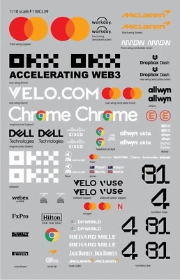 1/10 Scale Mclaren F1 MCL39 2025 RC Car Clear Vinyl Sticker Sheet - Image 1 of 4