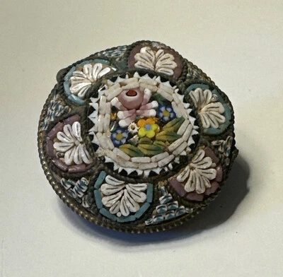 Antique Glass Mosaic Shank Button Flower Design Pink, Blue, White 2.5cm Q920 - Image 1 of 4
