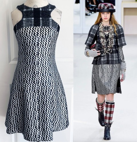 SPLENDIDO ABITO DA PASSERELLA CHANEL ARGENTO 16K NERO GRIGIO TWEED JACQUARD 38