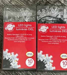White LEDs Snowflake Lights • Battery Operated 3 ft • 10ct x 2 Pk Indoor Use - Picture 1 of 8