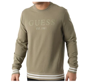 Guess Men's Sweatshirt Size M Stylish Pullover Long Sleeve Brown Logo Cotton - Picture 1 of 5