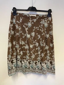 BANANA REPUBLIC BROWN & BLUE PRINT COTTON & SILK A LINE SKIRT SIZE 2 UK 12 - Picture 1 of 3