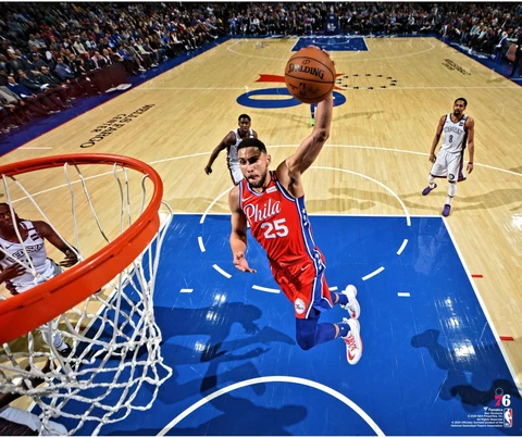 Ben Simmons Philadelphia 76ers Unsigned Dunk Photograph Cover