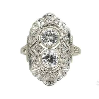 1920s 2.50CT White Old European Round Cut Simulated Sapphires Wedding Ring - Image 1 of 4