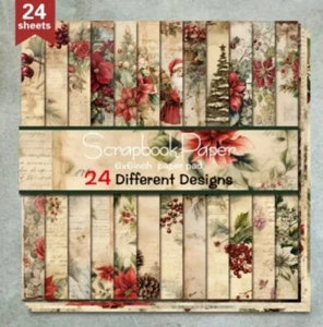 Scrapbooking Weihnachtspapier 24 teilig Weihnachtsstern gedeckte Farben - Bild 1 von 5