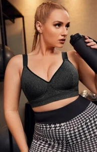 Shein Curve Dark Grey/Black Plus High Support High Stretch Sports Bra 1X (14) - Picture 1 of 22