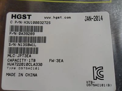  HGST HUA722010CLA330-1-TB. HARD-DRIVE-SATA-PN OF 0A39289 - Image 1 of 4