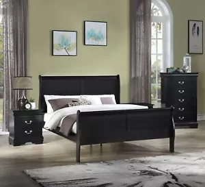 Transitional Style Louis Phillipe Queen Size 3Pc Bed Set Black Finish Furniture - Picture 1 of 8