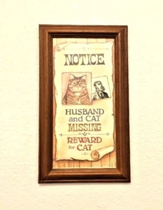 Vintage Figi Graphics Gag 1993 Wall Decor "Missing Cat and Husband" - Picture 1 of 2