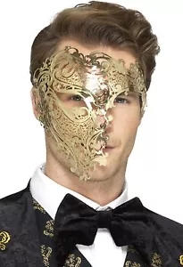 Smiffys 48164 Deluxe metal Filigree Phantom Mask, Gold, One Size - Picture 1 of 1