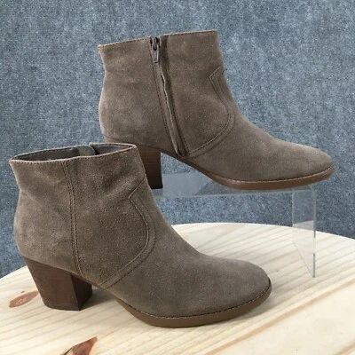 Crown Vintage Boots Womens 10 M Ankle Booties Beige Leather Side Zip Block Heels — 第 1/4 张图片