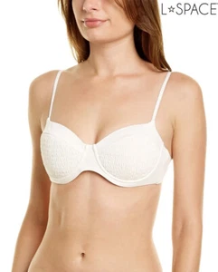 L SPACE NWT $121 MARLEY SMOCKED UNDERWIRE BIKINI CREAM TOP. SZ M - Picture 1 of 8