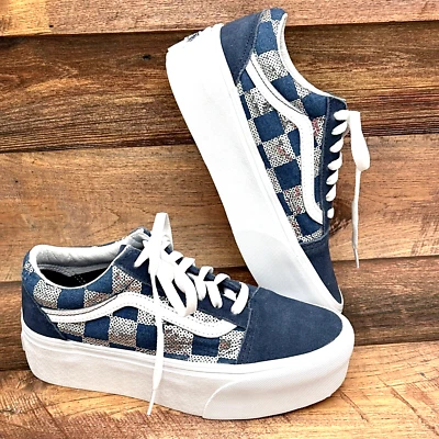Vans Old Skool Stackform Zapatos Plataforma Tenis Denim Lentejuelas Cuadros Para Mujer’s 7 Foto 1 de 4
