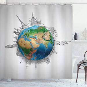 Earth Shower Curtain Realistic Globe Planet Print for Bathroom