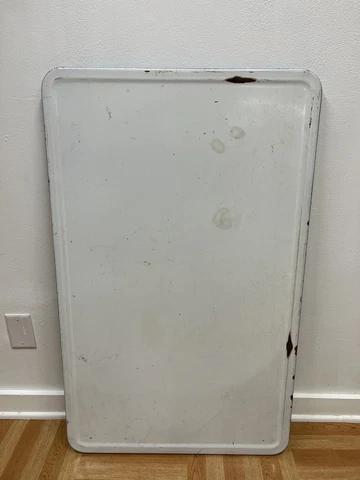 Vintage ENAMEL TABLE TOP hoosier porcelain White country cabinet primitive blue Cover