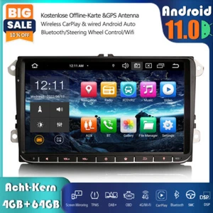 9"Android 11 Autoradio GPS 4GB+64GB Für VW Passat Polo Golf 5/6 Touran EOS Jetta - Bild 1 von 12