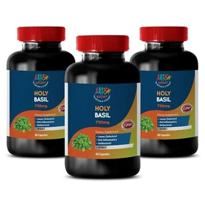 HOLY BASIL Extract Antibacterial Naturaly stress relief (3 Bottles, 180 Caps) - Picture 1 of 2