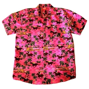 Lowes Men's Hawaiian Shirt Size M, Pink Jockey Horse Racing, Melbourne Cup Print - Foto 1 di 6