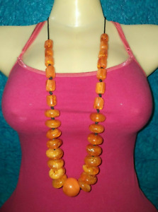 Amber Look Resin Beads Necklace Banjara Tibetan Ethnic India Tribal Bold Rare