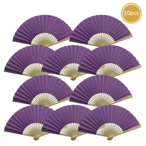 9" Dark Purple Paper Hand Fans for Weddings, Premium Paper Stock (10 Pack) - Picture 1 of 3