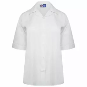 Kinder Mädchen Revere Kragenbluse Schuluniform Shirts weiß kurzarm - Bild 1 von 2