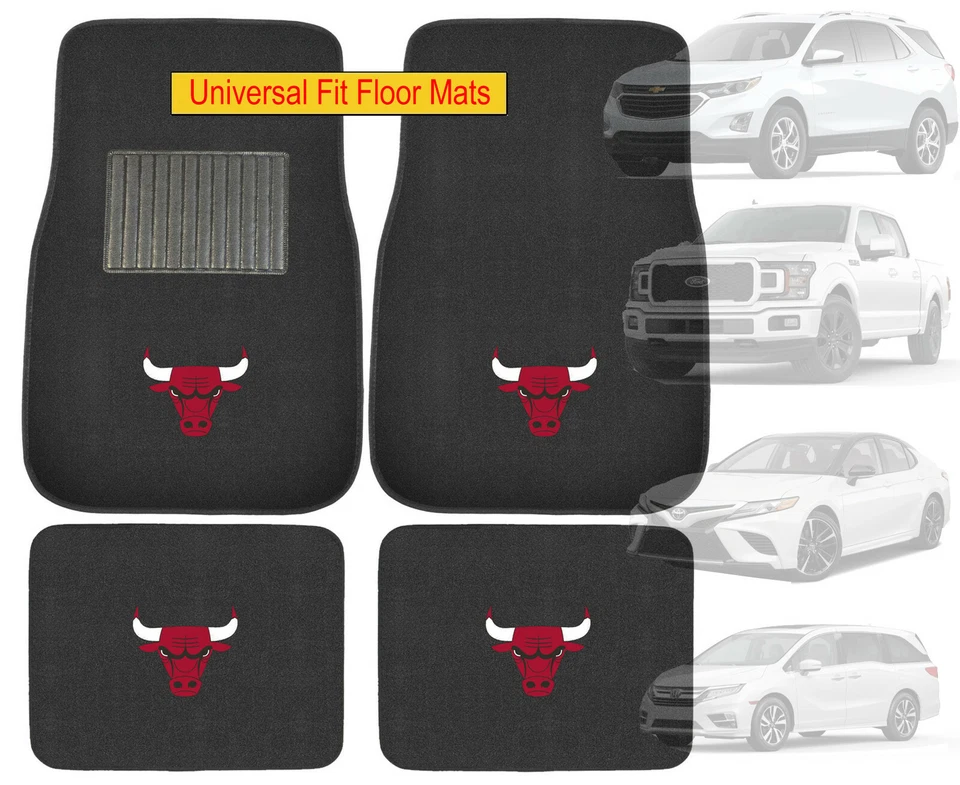 4PC NBA Chicago Bulls Car Truck Black All Weather Carpet Floor Mats Set - Изображение 1 из 4