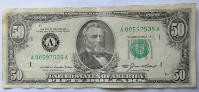 1985 $50 BOSTON FRN A BLOCK A00597535A CLEAN CRISP, AU CONDITION, CIRCULATED - Image 1 of 3