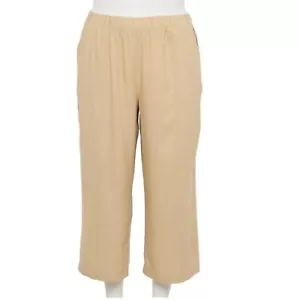 Croft & Barrow Women’s Wide-LegTwill Linen Crop Pants Tan Plus Size 20W Light - Picture 1 of 9